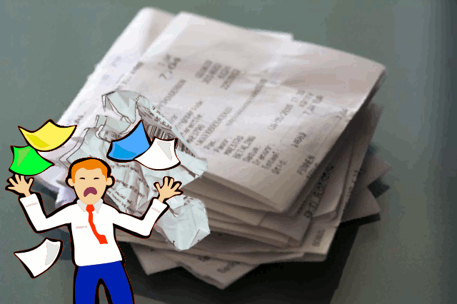 Sums up the stress caused by a pile of receipts